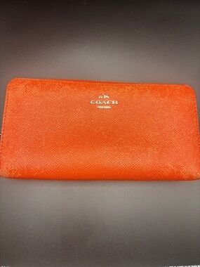 Coach Red Zip Around Wallet with Silver Logo